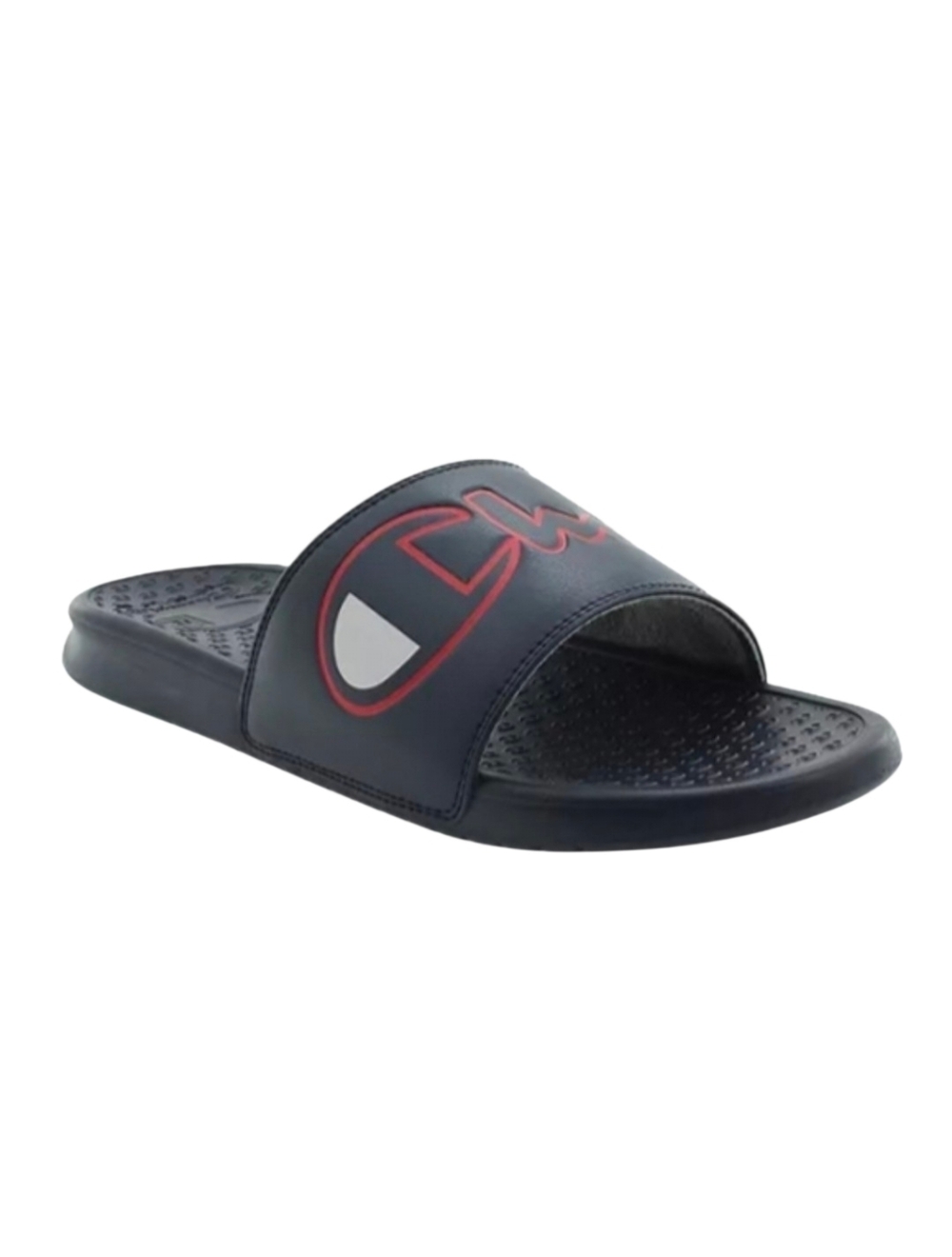 Champion Super Slide Split Script Logo Black Red Sandals